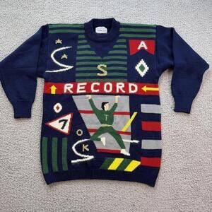 Vintage 90s Venezia Sportswear Graphic Knit Sweater Ski Novelty Pattern Crewneck
